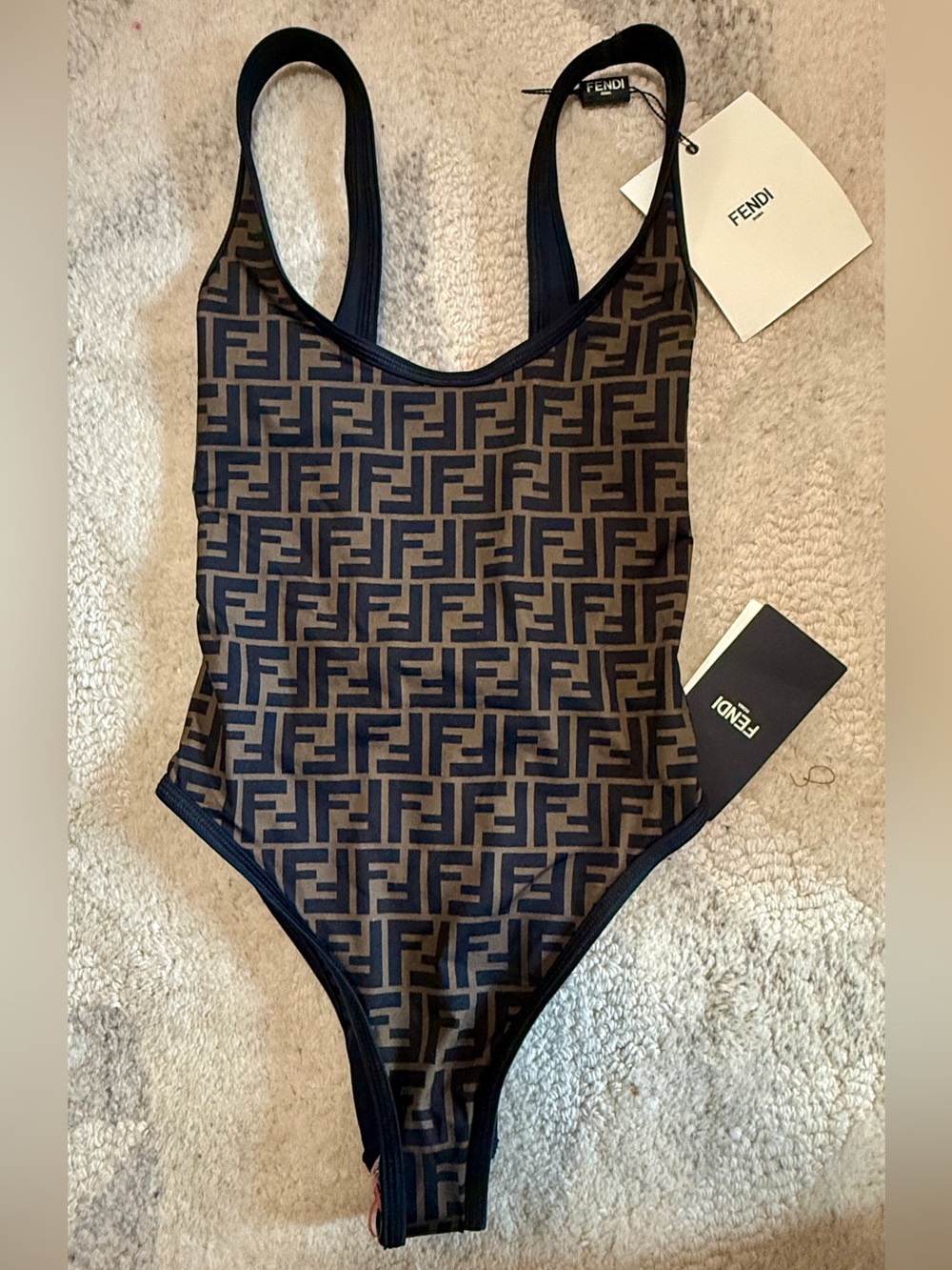 Fendi Brown and Black FF Monogram Swimsuit EU 38 / US 4